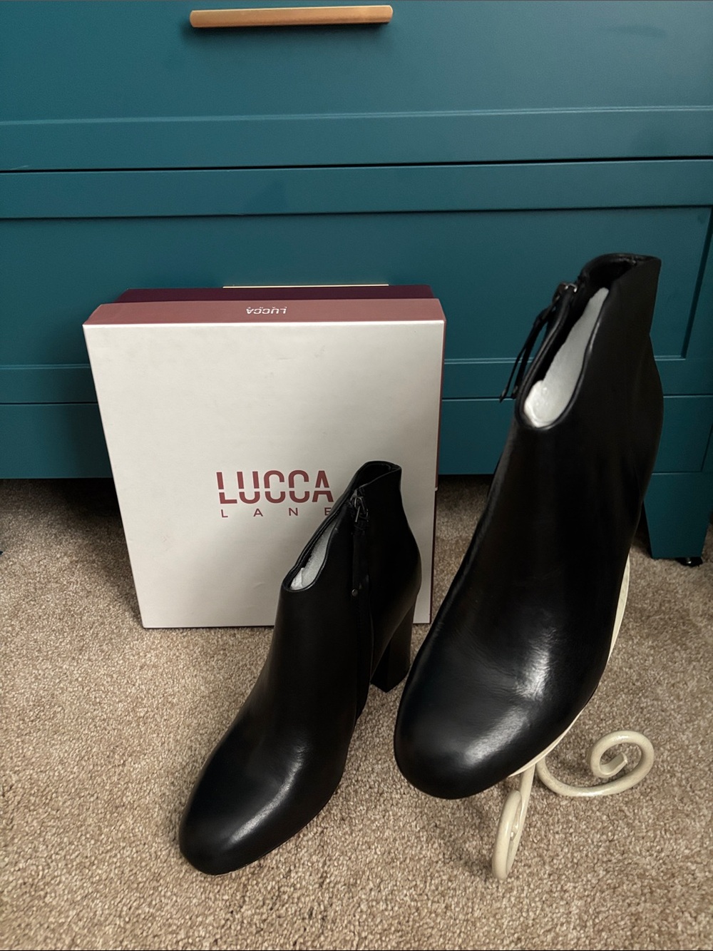 Lucca Lane Black Leather Ankle Booties with Block Heel